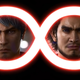 A red sideways eight circles around Kiryu and Ichiban's faces.